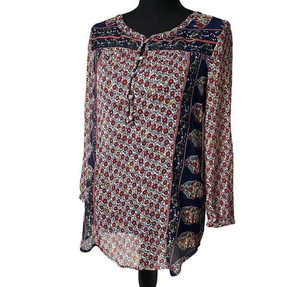 Lucky Brand Semi-Sheer Floral Boho Print Long Sleeve Top N0409 - Picture 1 of 7